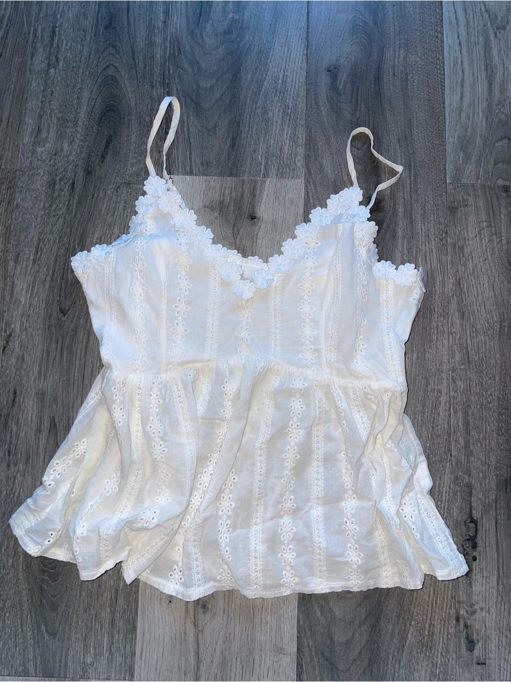 Women’s White Eyelet Lace Trim Cami Top